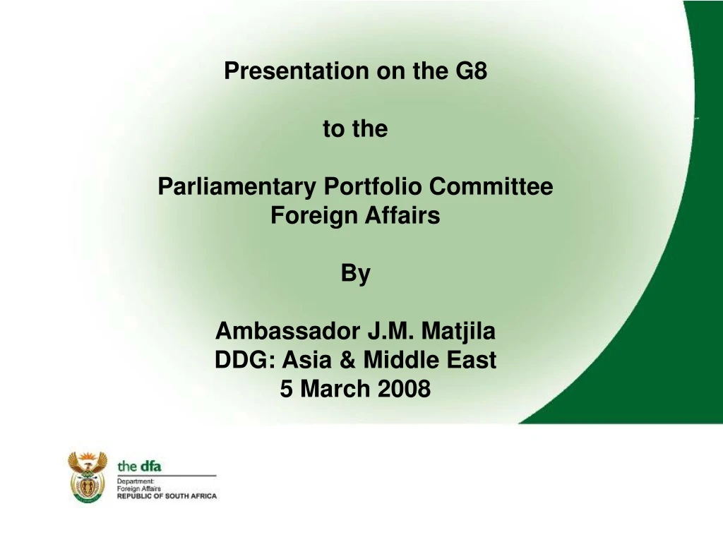 presentation on the g8 to the parliamentary