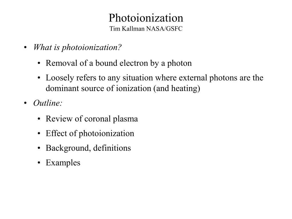 photoionization tim kallman nasa gsfc
