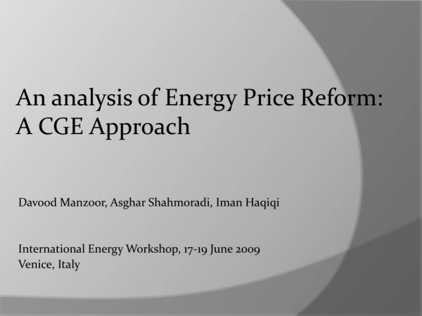 An analysis of Energy Price Reform:  A CGE Approach