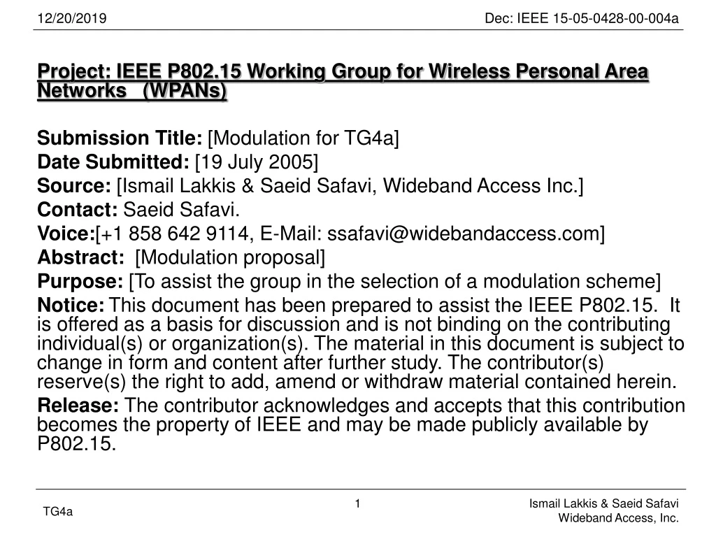 project ieee p802 15 working group for wireless