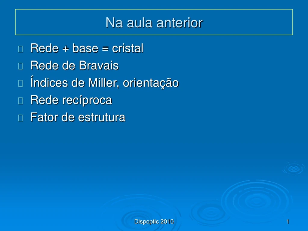 na aula anterior