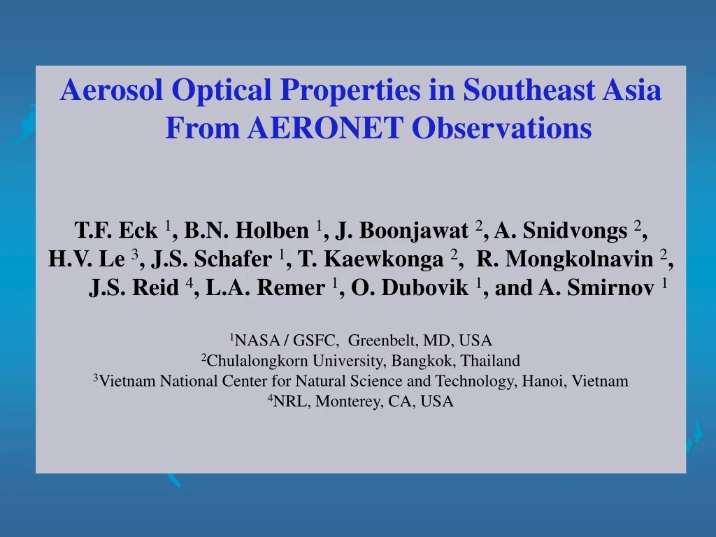 aerosol optical properties in southeast asia from