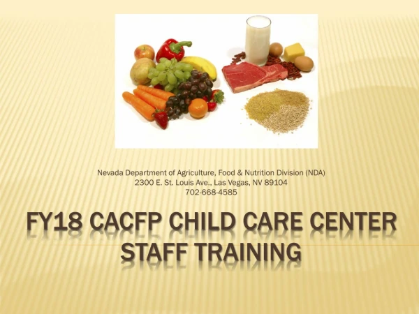 FY18 CACFP Child Care Center STAFF Training
