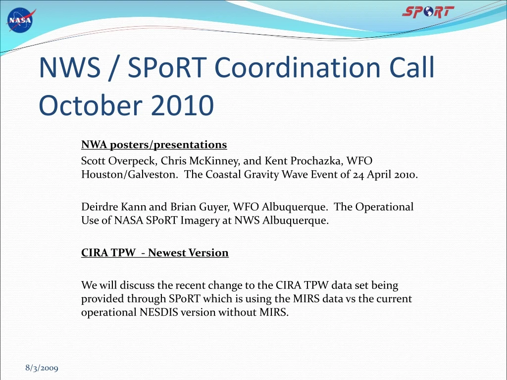 nws sport coordination call october 2010