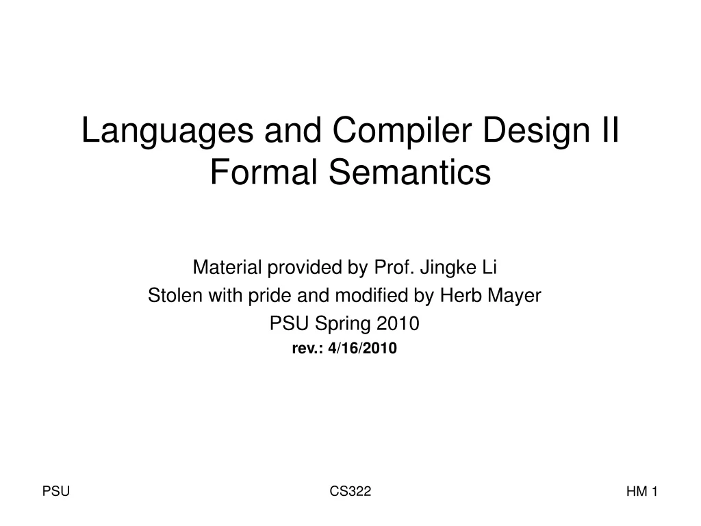 languages and compiler design ii formal semantics