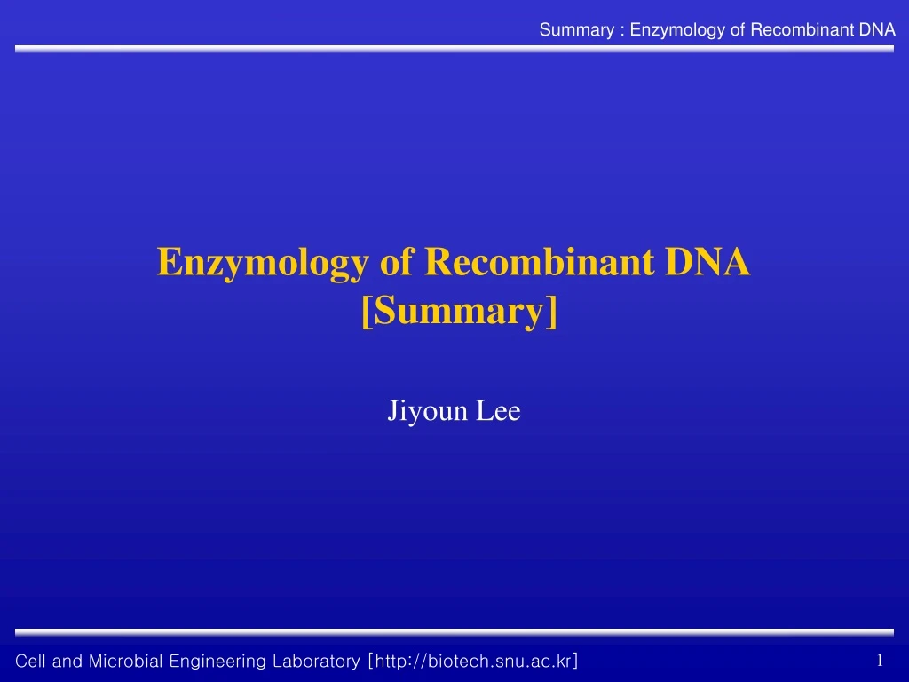 enzymology of recombinant dna summary