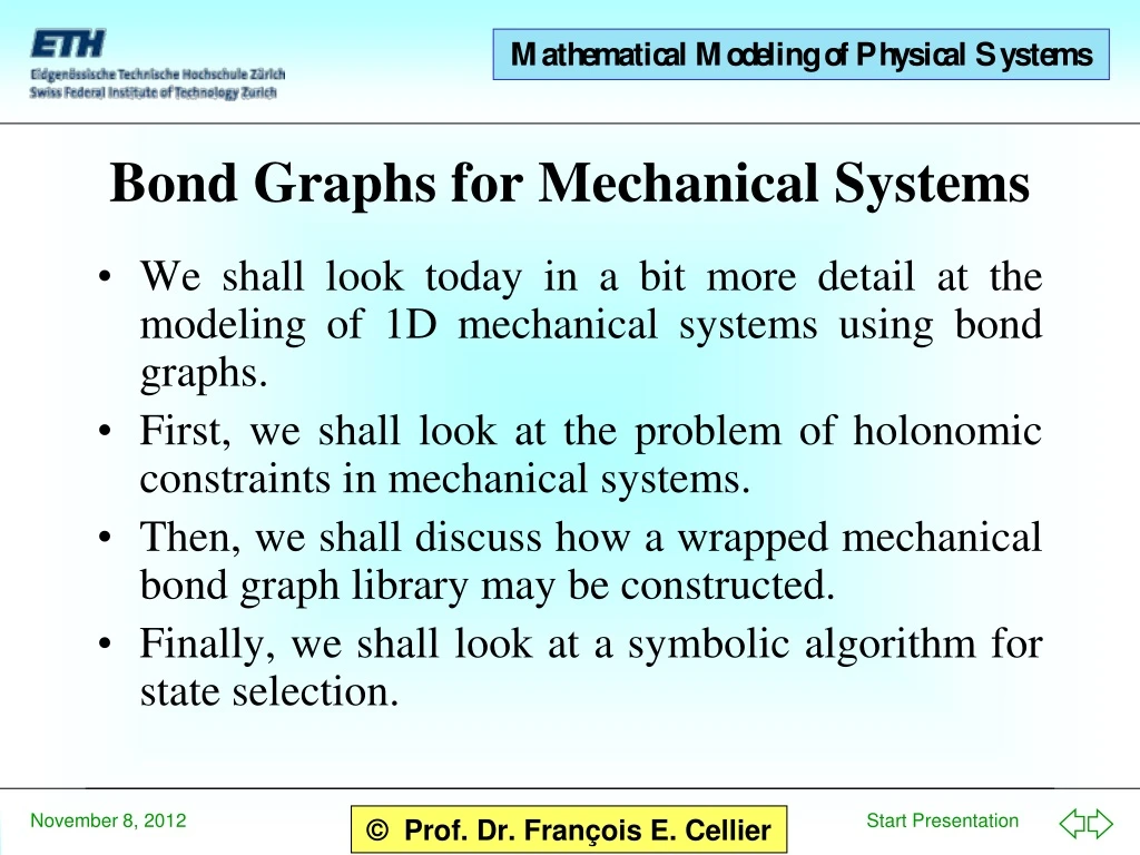 bond graphs for mechanical systems