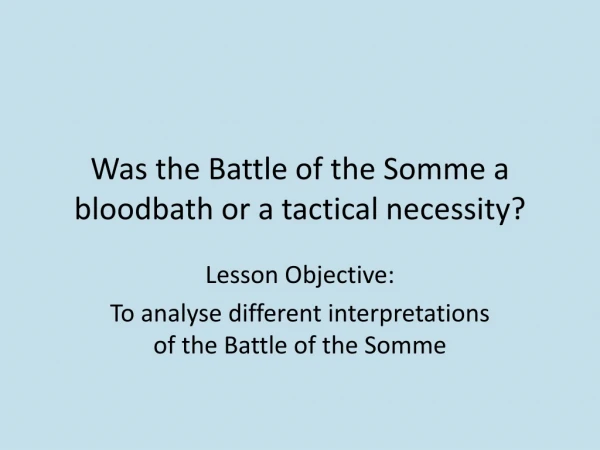 Was the Battle of the Somme a bloodbath or a tactical necessity?