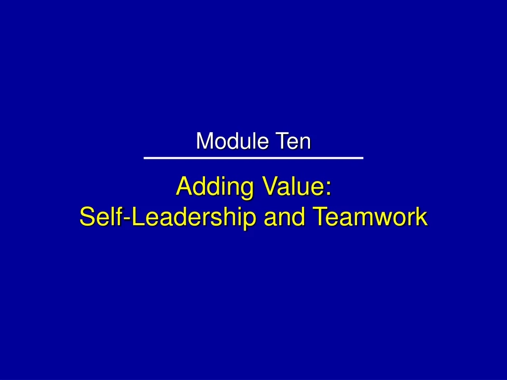 adding value self leadership and teamwork