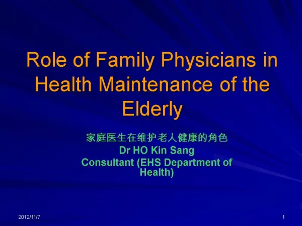 Role of Family Physicians in Health Maintenance of the Elderly