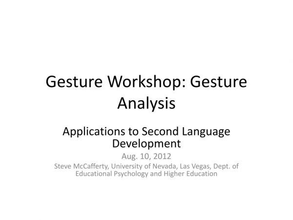 Gesture Workshop: Gesture Analysis