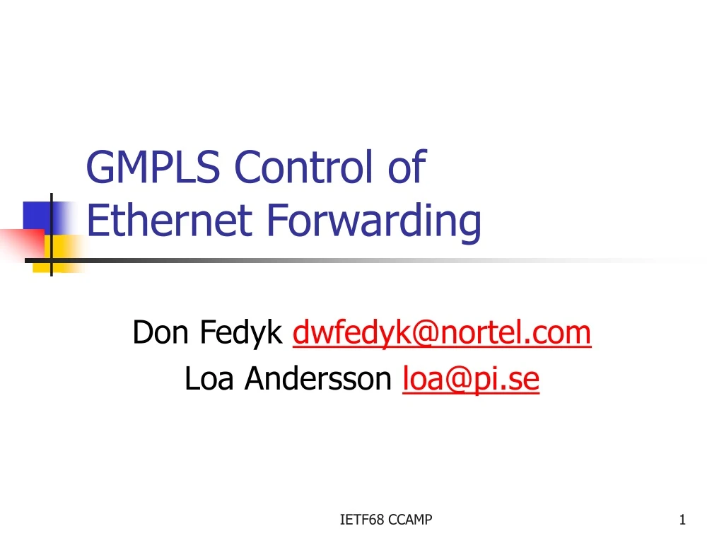 gmpls control of ethernet forwarding