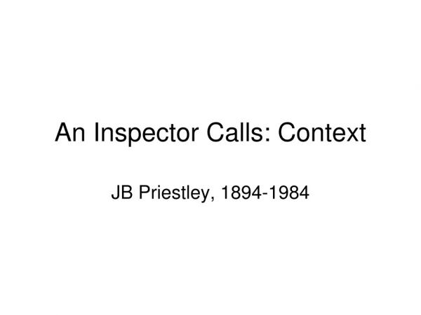 An Inspector Calls: Context