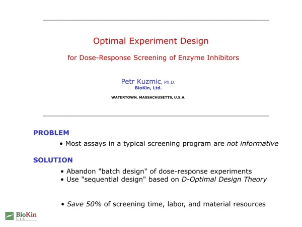 Optimal Experiment Design  for Dose-Response Screening of Enzyme Inhibitors