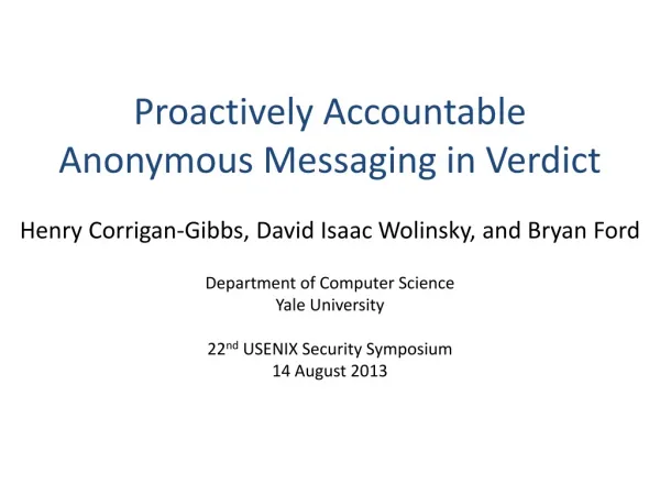 Proactively Accountable Anonymous Messaging in Verdict