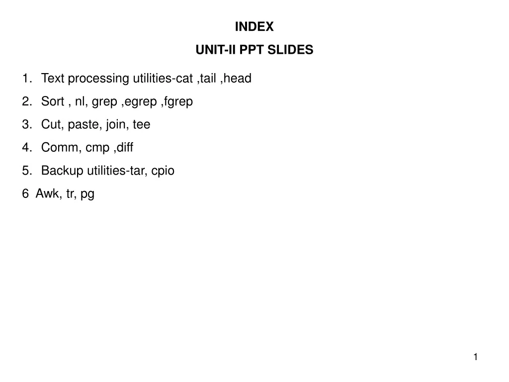 index unit ii ppt slides