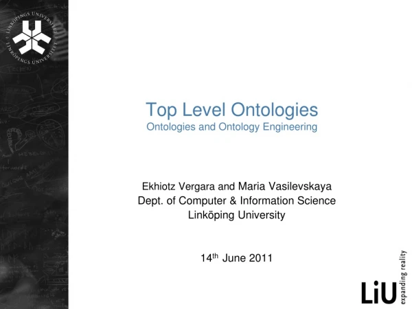 Top Level Ontologies Ontologies and Ontology Engineering