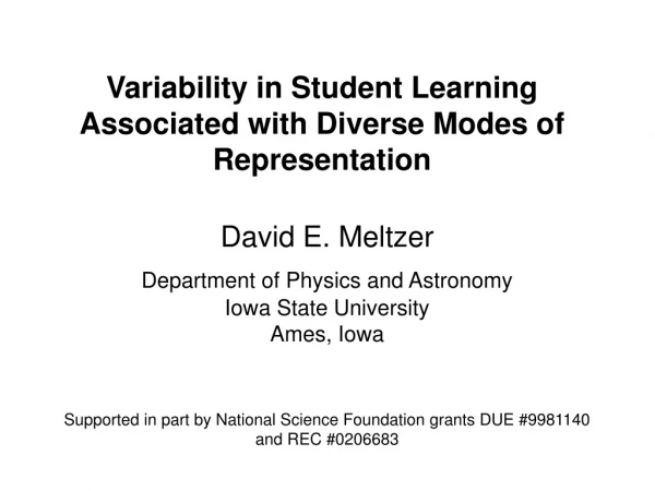 Variability in Student Learning Associated with Diverse Modes of Representation