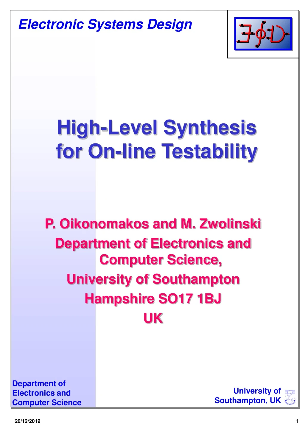 high level synthesis for on line testability