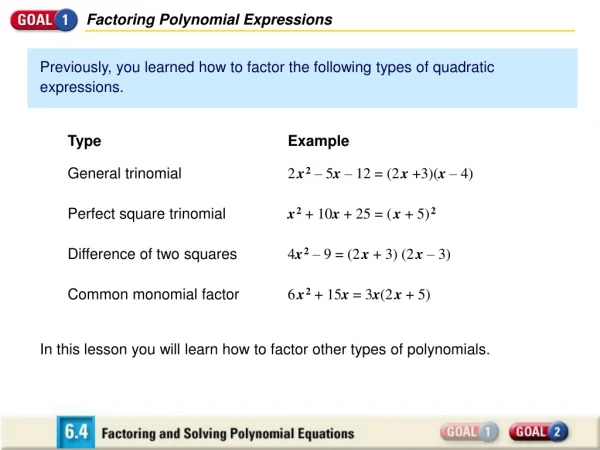 Factoring Polynomial Expressions