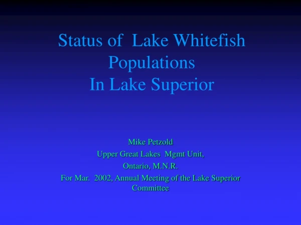 Status of  Lake Whitefish Populations In Lake Superior