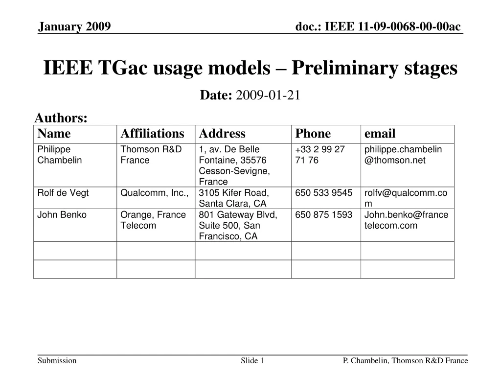 ieee tgac usage models preliminary stages