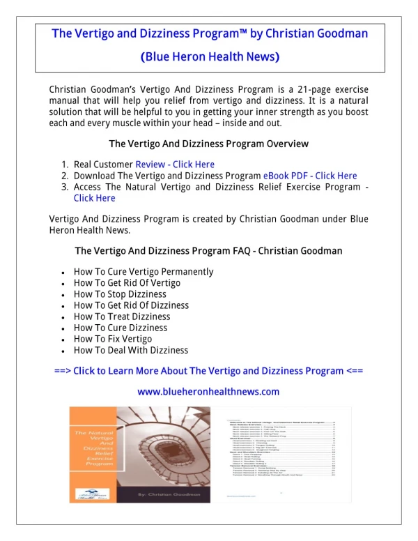 (PDF) Natural Vertigo And Dizziness Relief Exercise Program PDF Free Download: Christian Goodman Vertigo Program PDF