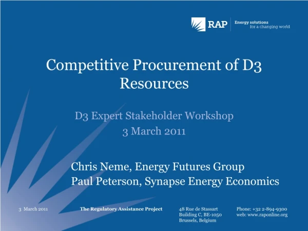 Competitive Procurement of D3 Resources