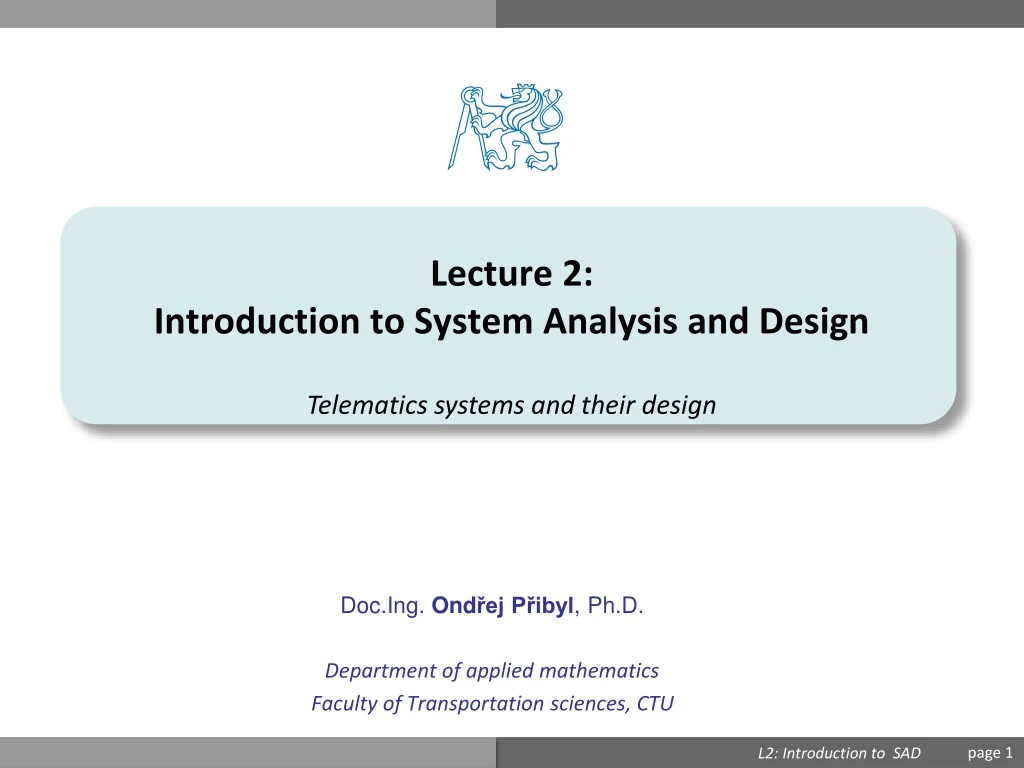 lecture 2 introduction to system analysis and design