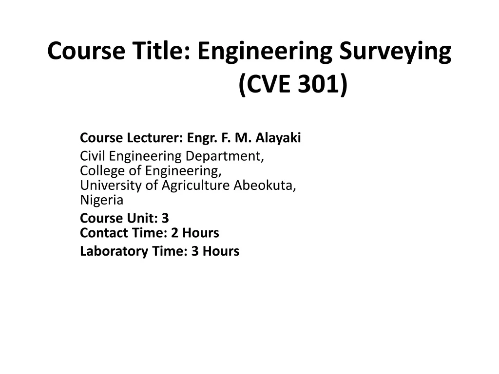 course title engineering surveying cve 301