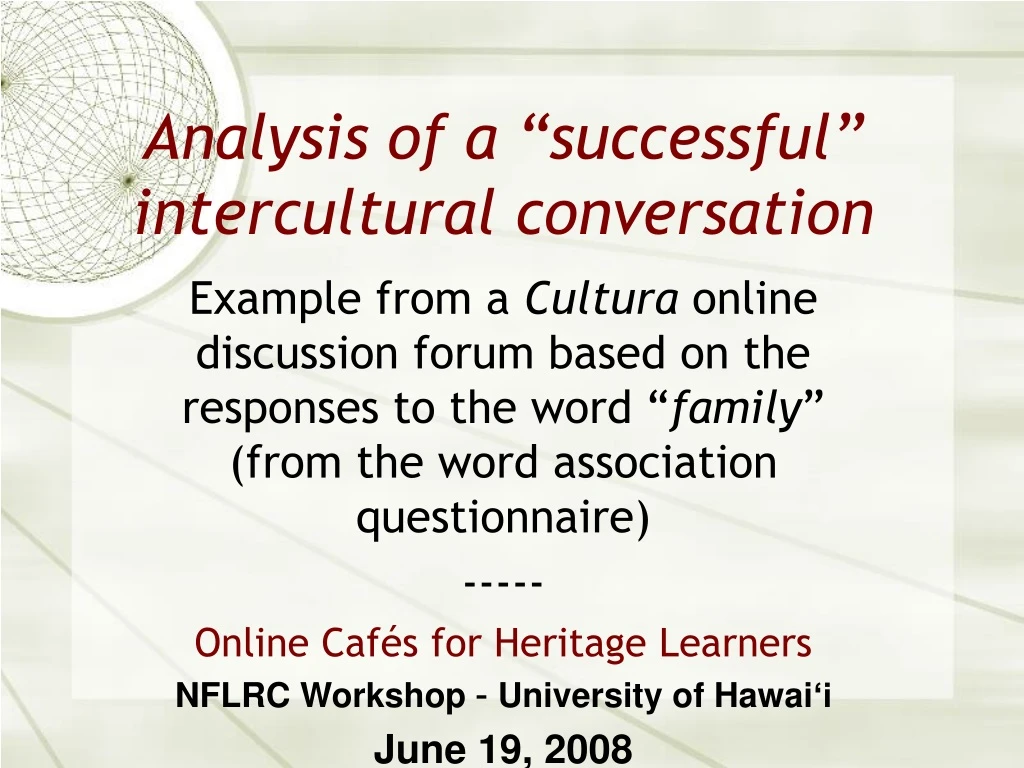 analysis of a successful intercultural conversation