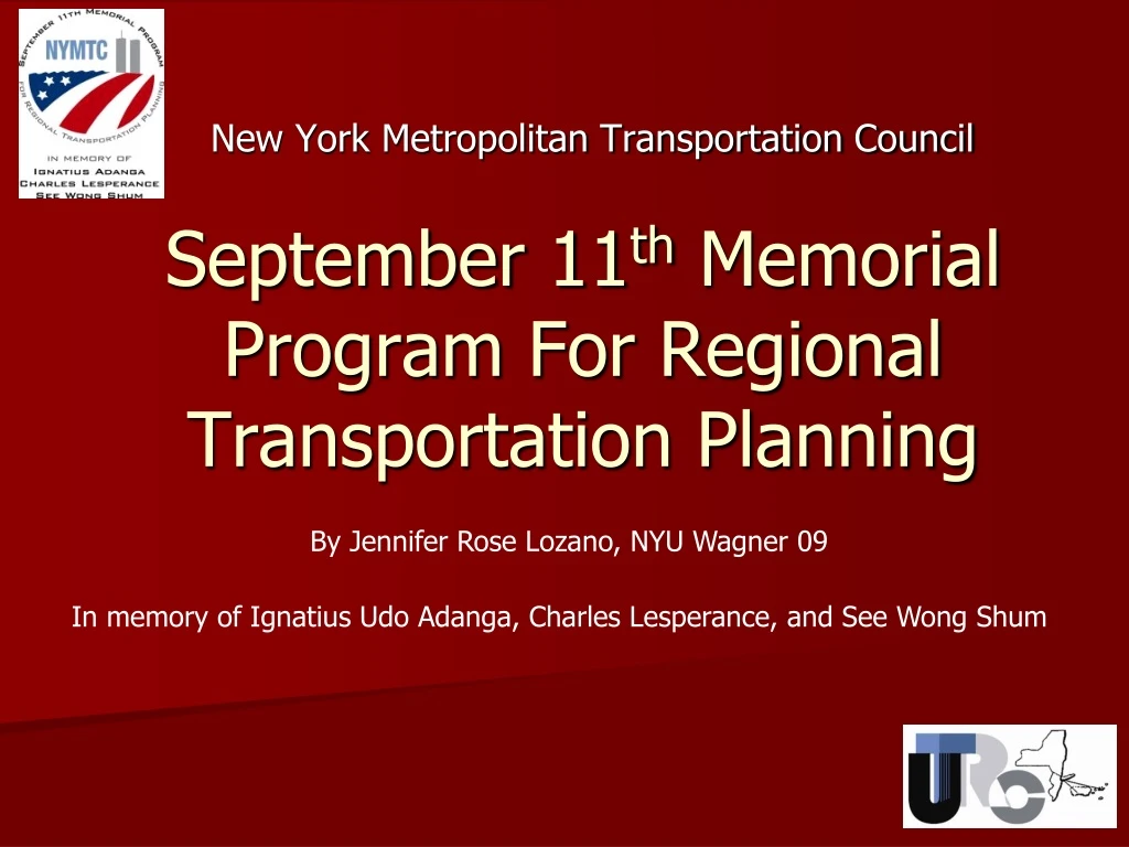 september 11 th memorial program for regional transportation planning