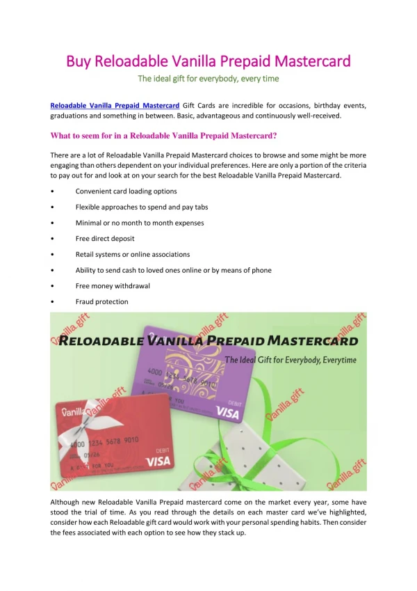 Buy Reloadable Vanilla Prepaid Mastercard