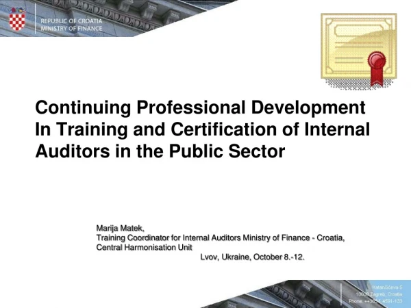 Marija Matek,  Training Coordinator  for  Internal Auditor s  Ministry of Finance  -  Cro a tia ,