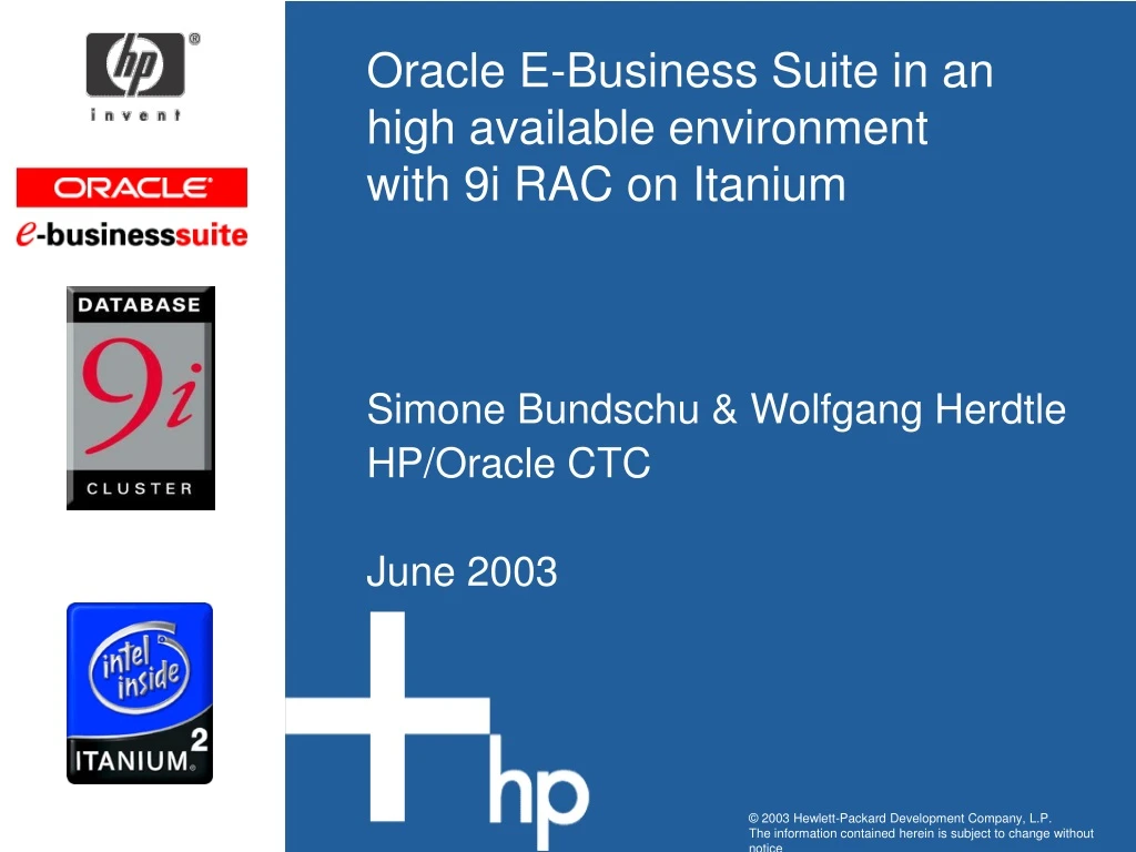 oracle e business suite in an high available environment with 9i rac on itanium