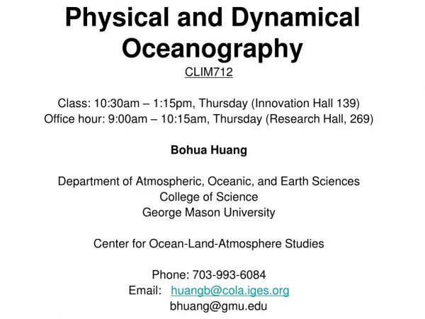 Physical and Dynamical Oceanography