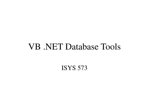 VB .NET Database Tools