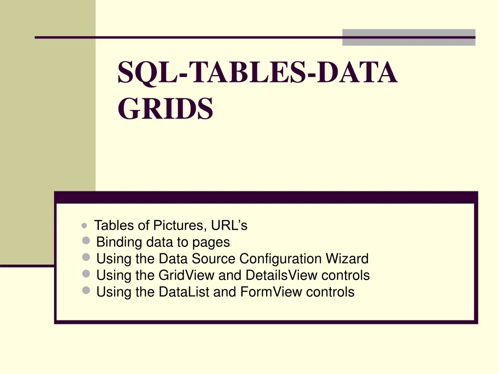 sql tables data grids