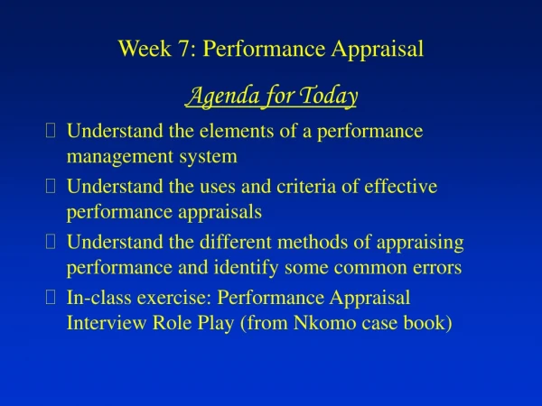 Week 7: Performance Appraisal