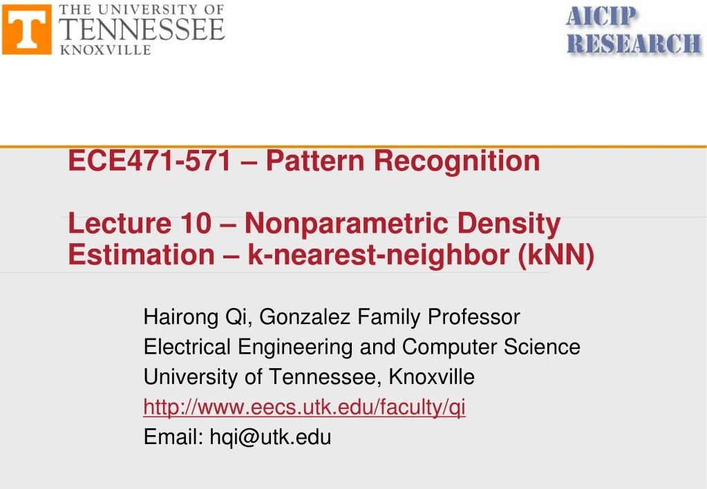 ece471 571 pattern recognition lecture 10 nonparametric density estimation k nearest neighbor knn
