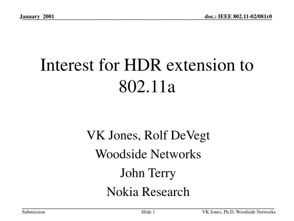 Interest for HDR extension to 802.11a