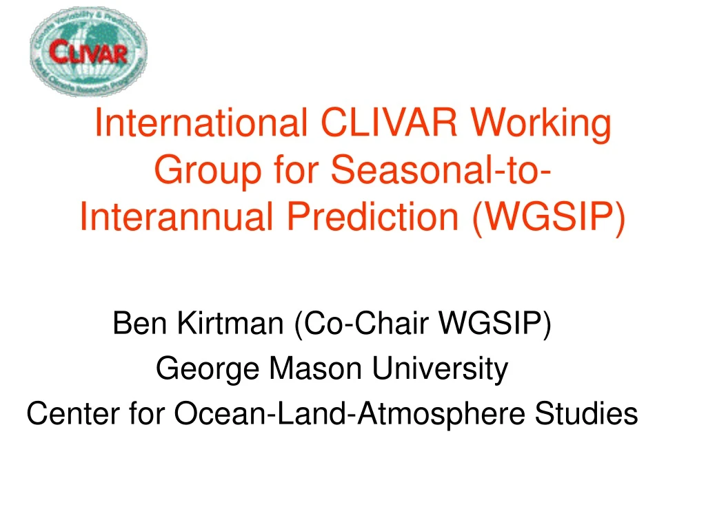 international clivar working group for seasonal to interannual prediction wgsip
