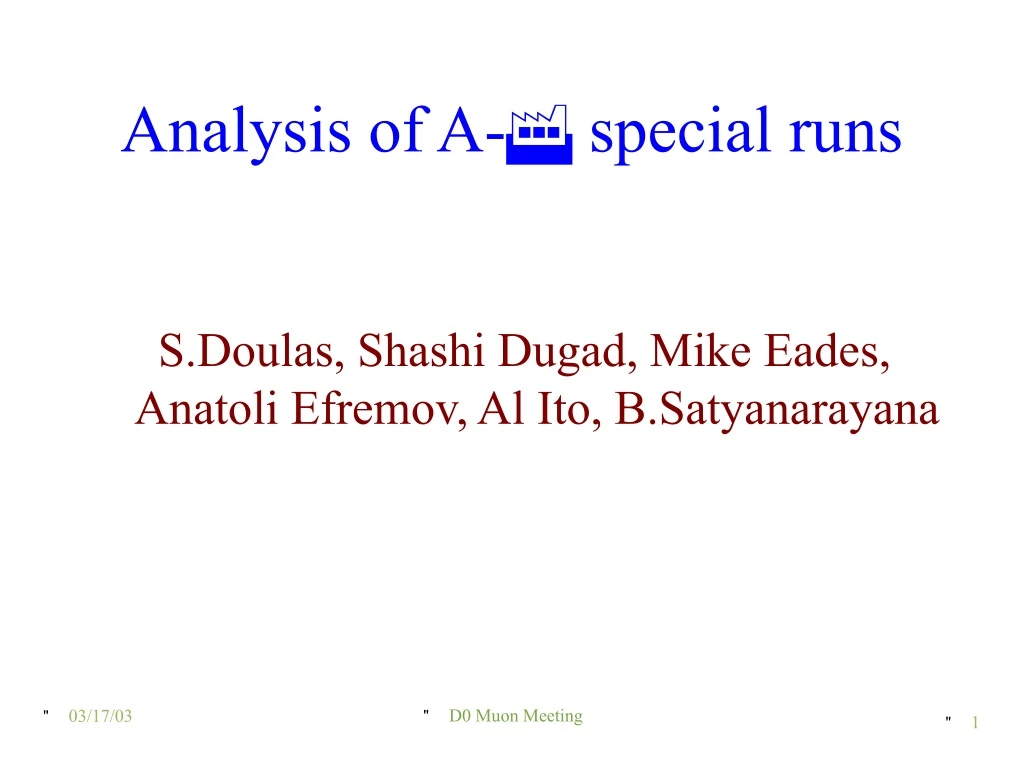 analysis of a f special runs