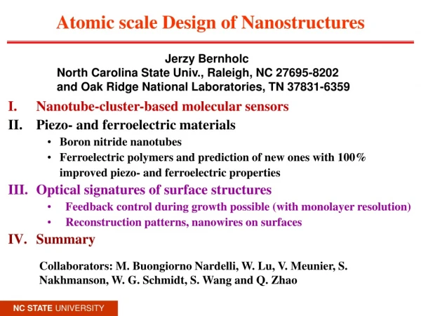 Atomic scale Design of Nanostructures