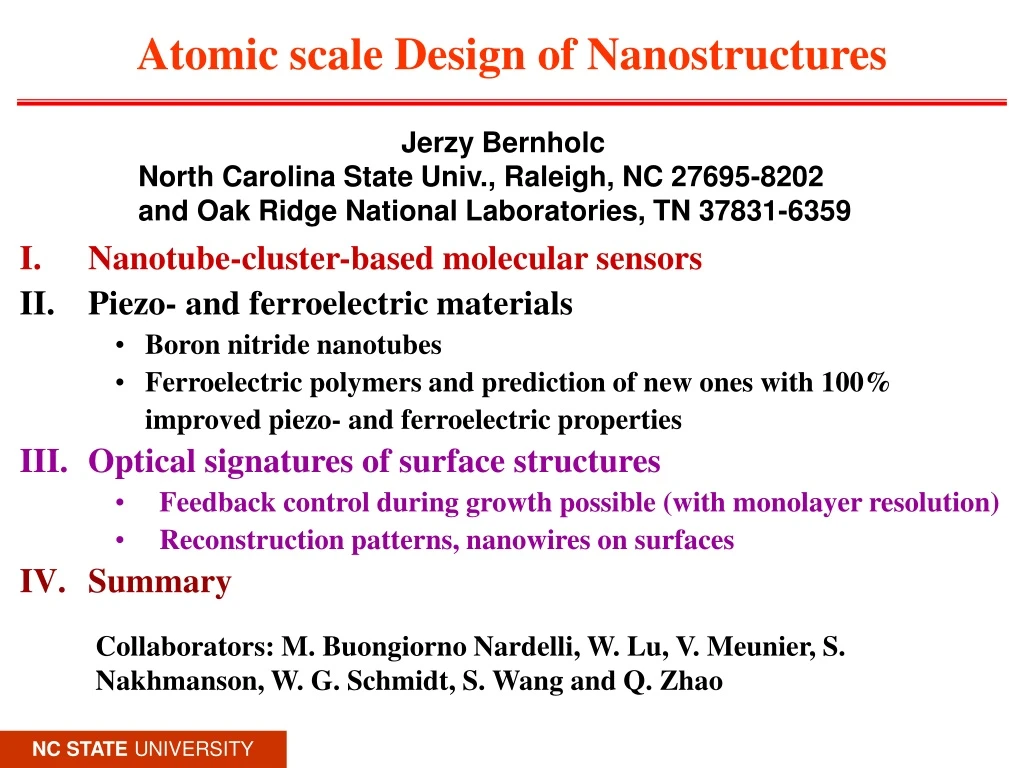 atomic scale design of nanostructures