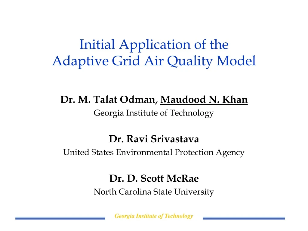initial application of the adaptive grid air quality model