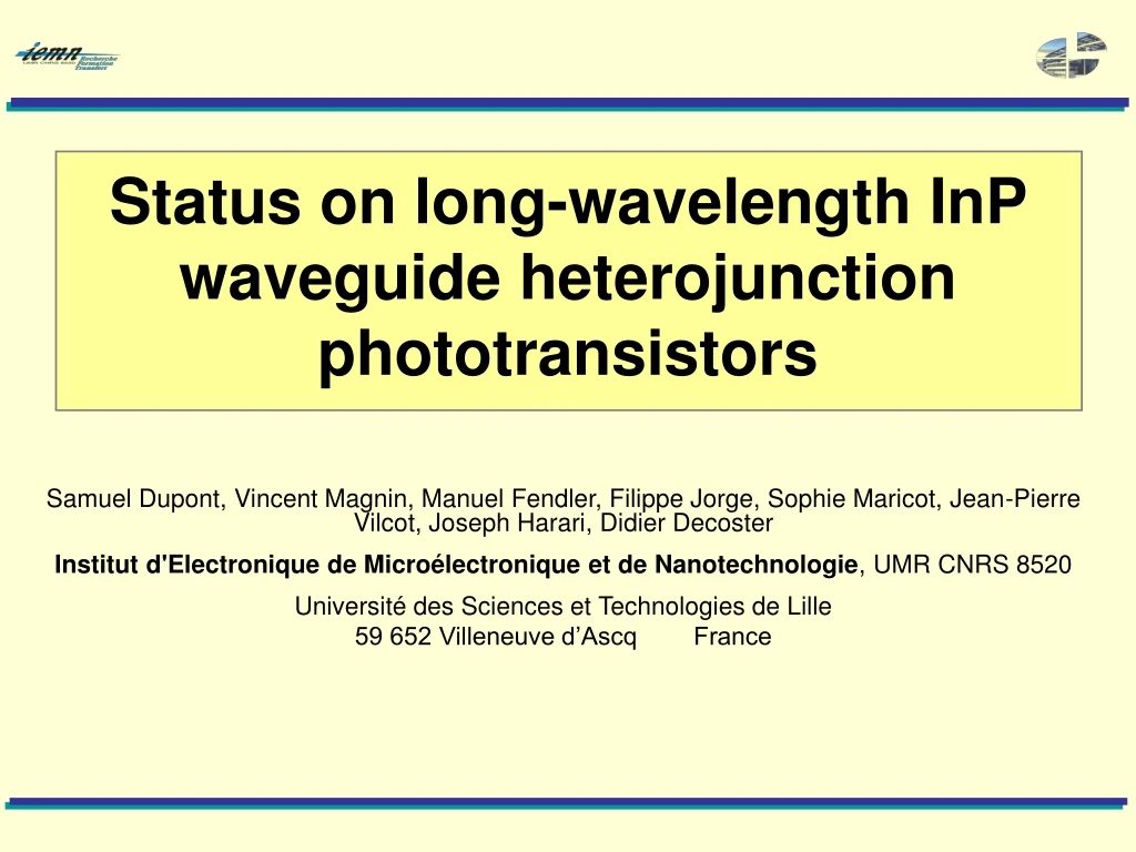 status on long wavelength inp waveguide heterojunction phototransistors