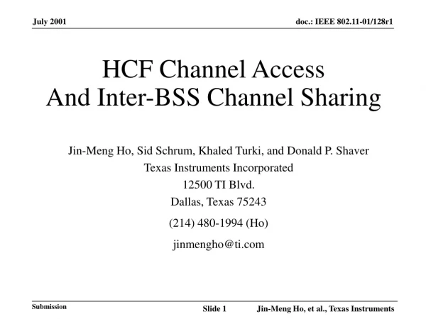 HCF Channel Access And Inter-BSS Channel Sharing