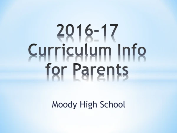 2016-17 Curriculum Info for Parents