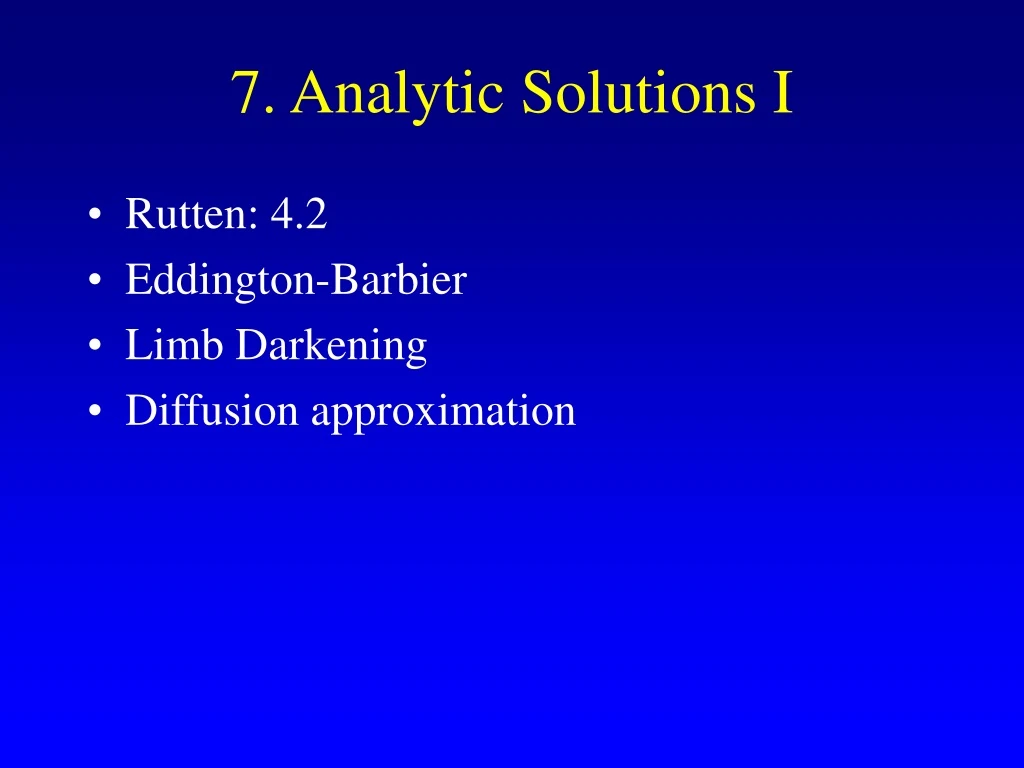 7 analytic solutions i